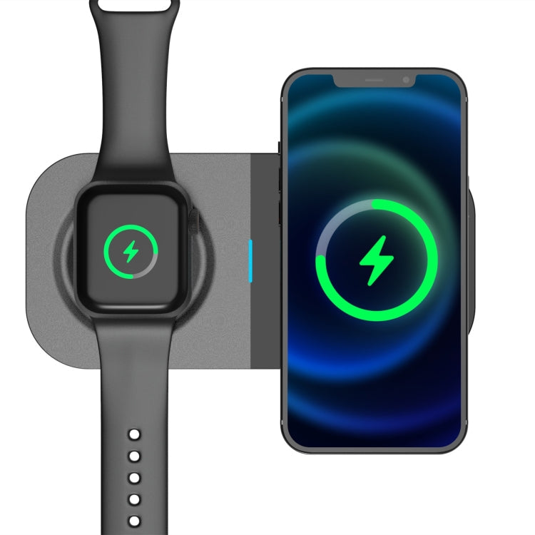 2 in 1 Wireless Charger passend für Apple / Qi Handy und Apple Watch 7 / SE / 6 / 5 / 4 / 3 / 2 (Schwarz)