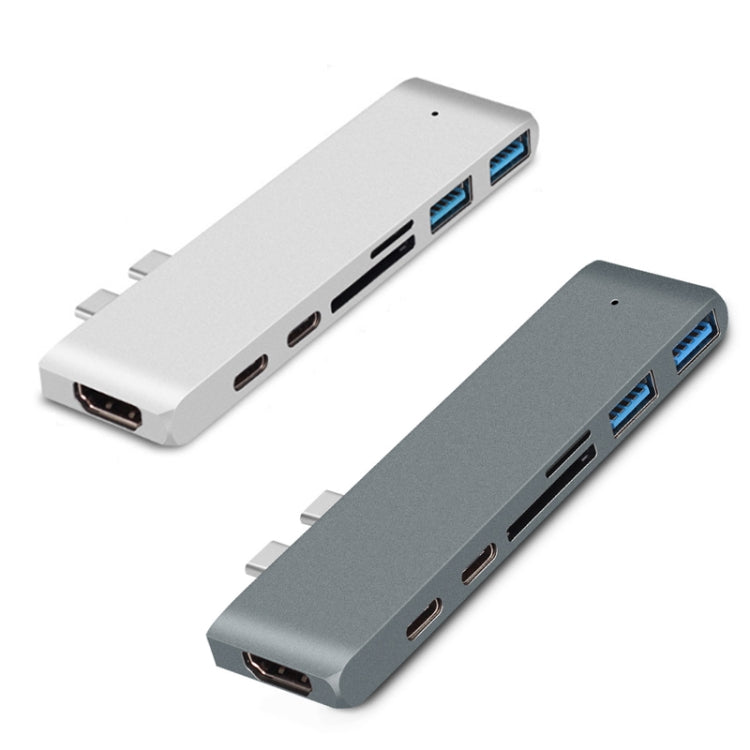 7 in 1 100W USB 3.1 to 20VPD + Data Card Reader + HUB + HDMI 4K Converter (Silver)