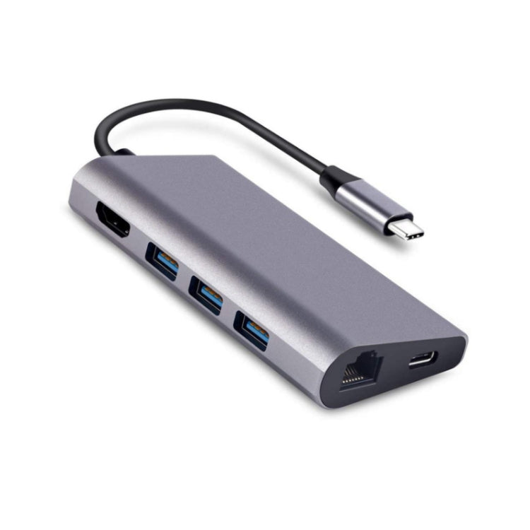8 in 1 Type C to HDMI+RJ45 Network Port+3USB3.0+PD Docking Station (Grey)