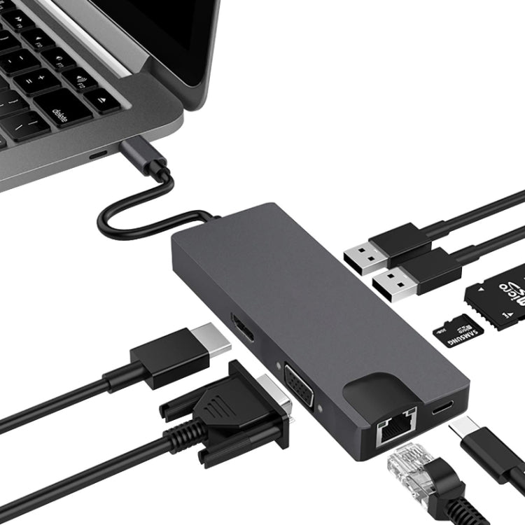 8 in 1 Type-C to HDMI+Vag Gigabit RJ45+USB3.0 Docking Station (Grey)