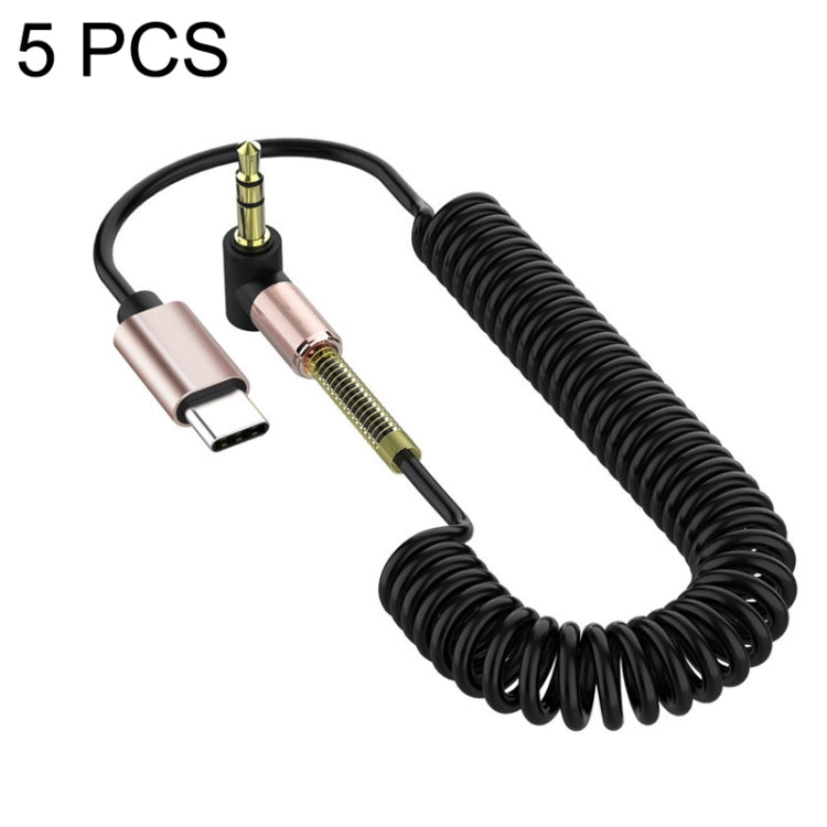5pcs Type-C / USB-C vers 3,5 mm Coude mâle Audio Jack Longueur du câble: 1,5 m (Noir)
