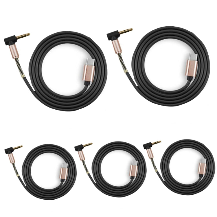 5 PCS Tipo-C / USB-C a 3.5 mm Cable Adaptador de Audio de codo Macho longitud del Cable: 1m (Negro)
