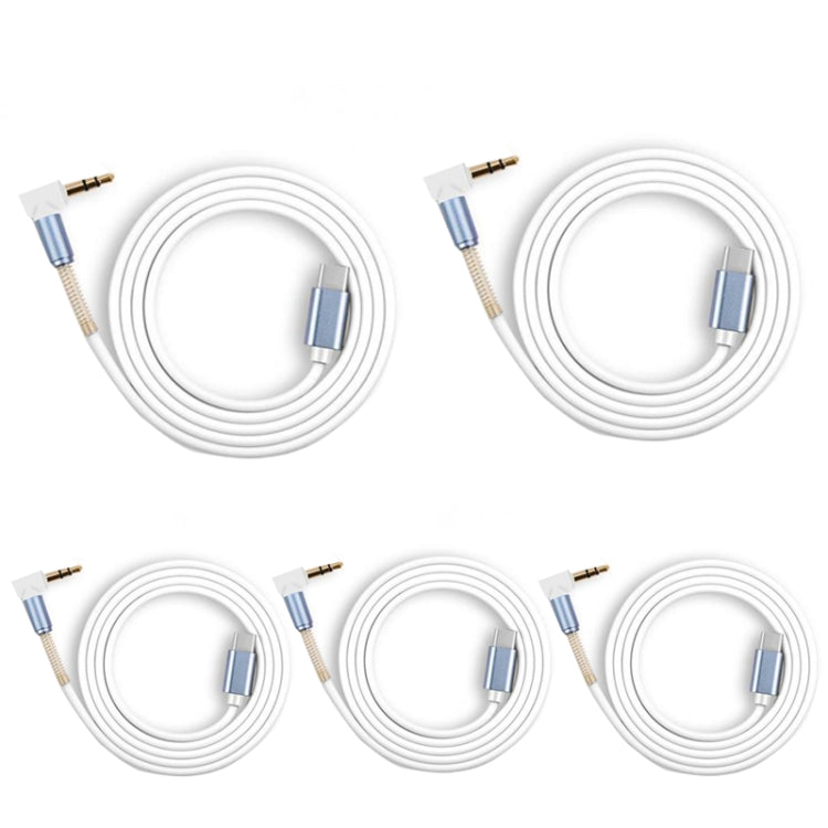 5 PCS Tipo-C / USB-C a 3.5 mm Cable Adaptador de Audio de resorte de codo Macho longitud del Cable: 1m (Blanco)