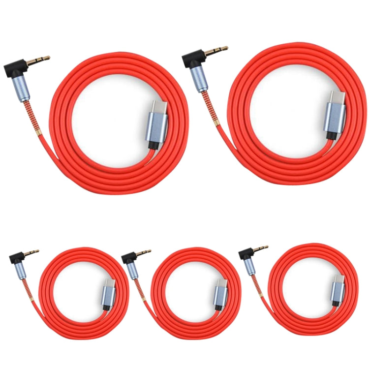 5 PCS Type-C / USB-C vers 3,5 mm Câble adaptateur audio coudé mâle Longueur du câble : 1 m (rouge)
