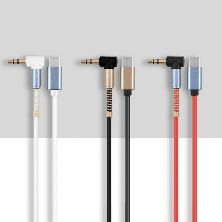 5 PCS Type-C / USB-C to 3.5mm Male Elbow Spring Audio Adapter Cable Cable length: 1m (White)