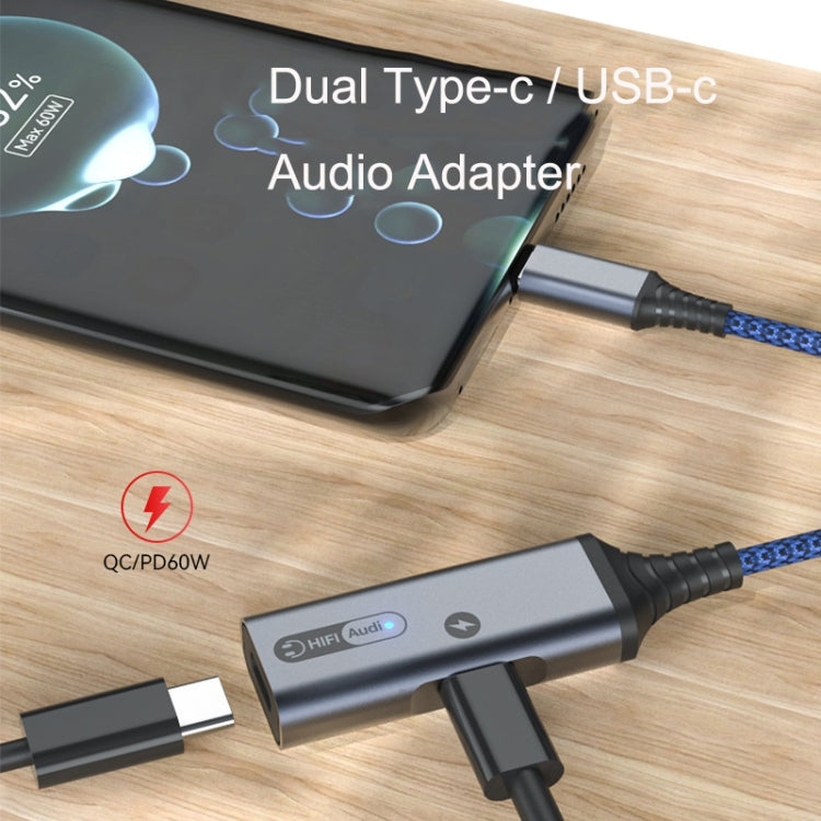 MH338A Dual Tipo C / USB-C Cable Adaptador Cable de Carga de Audio en Vivo (Gris)