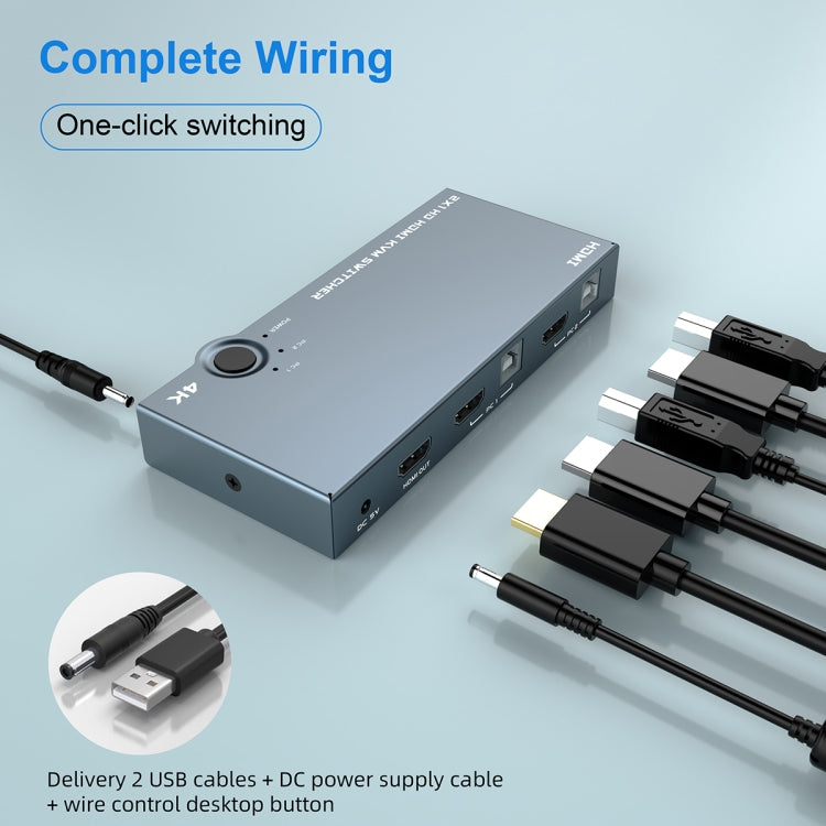 2 en 1 out 4K 60Hz KVM HDMI Switch USB SWLTCH SPISTITER COLSE PERRO (Gris Plateado)