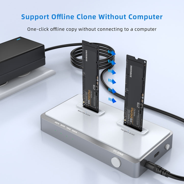 Boîtier de disque SSD USB 3.2 Gen2 Dual M.2 Station d'accueil NVME Prise UE