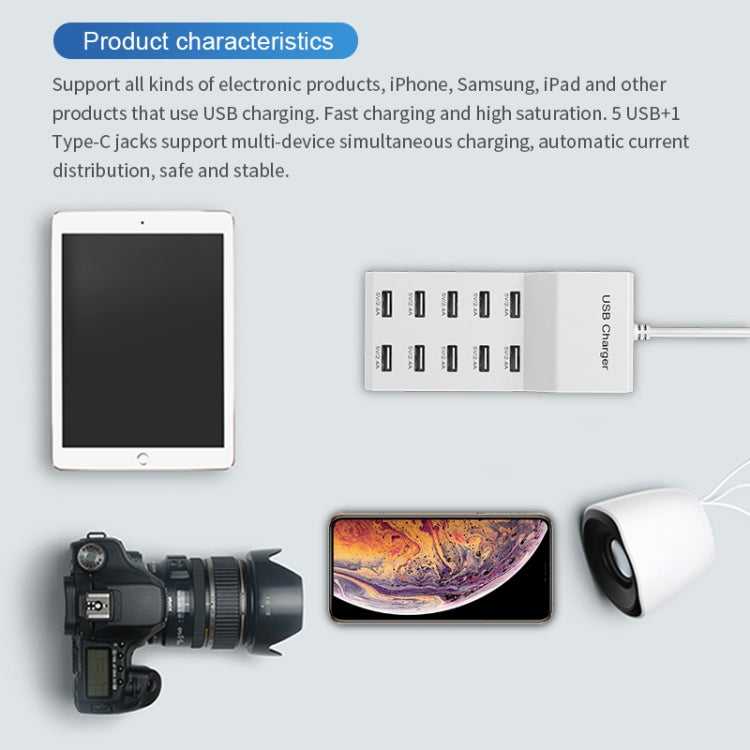Chargeur multi USB Adaptateur rapide universel pour téléphone portable Charge rapide 10 Interface US Enchip