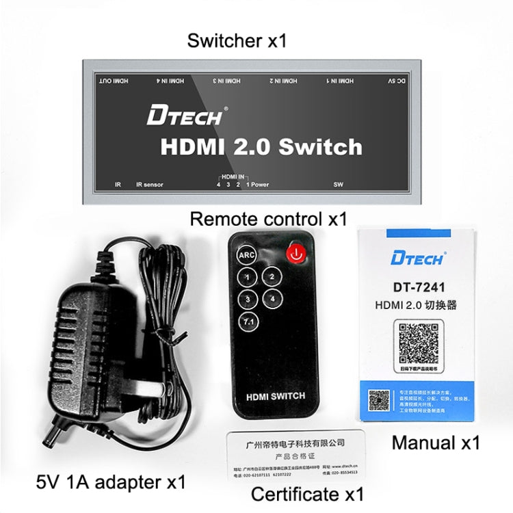 DTech DT-7421 4K 60Hz 4 en 1 OUT HD HDMI 2.0 Switch CN Plug