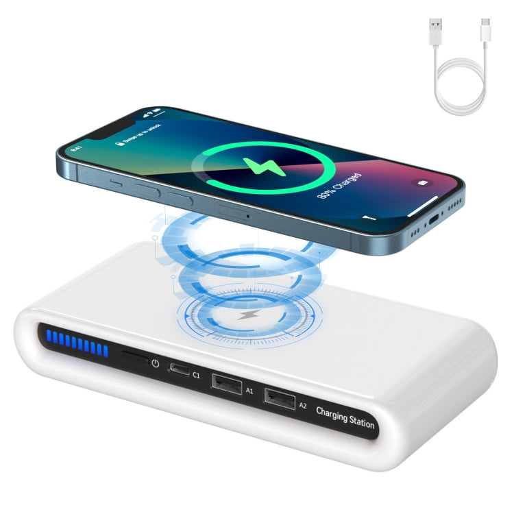 N67 15 W Wireless Charger + 1 Type C + 2 Type A Port Charger with ambient lights without Plug
