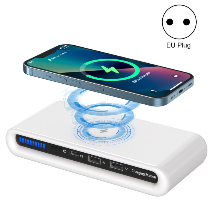 N67 15W Wireless Charger + 1 Type C + 2 Type A Port Charger with ambient lights with EU Plug