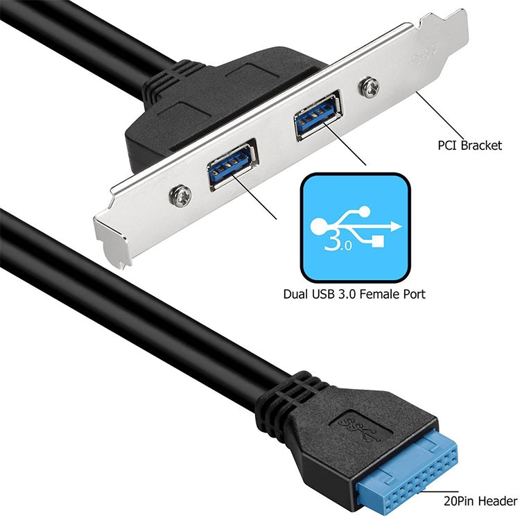 50CM USB3.0 Arrière PCI Baffle Line DIY Châssis Pleine Hauteur avec Câble de Transfert 20Pin (Noir)