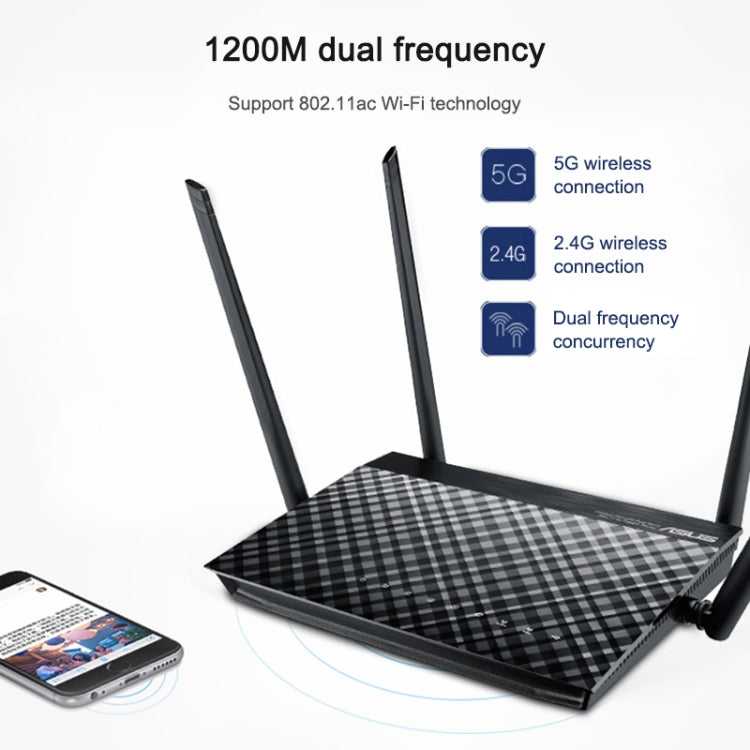 Original ASUS RT-AC1200 1200M Low Radiation Dual Frequency Home WiFi Router Wireless Router Repeater with 4 Antennas